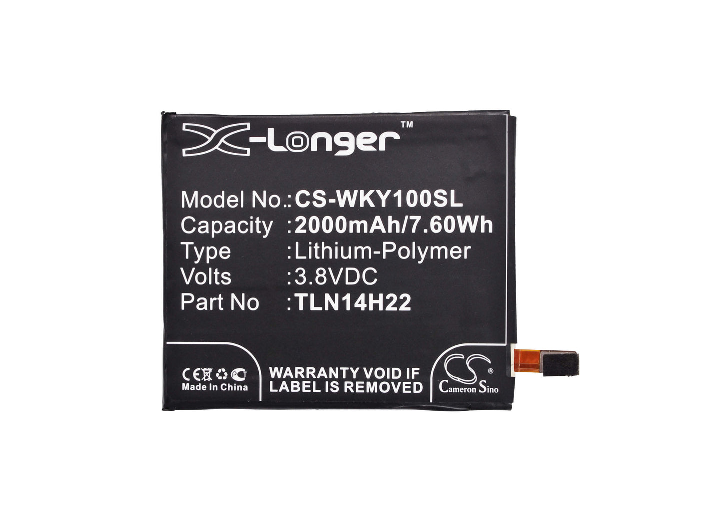 3.8V, 2000mAh, Li-Polymer Battery fits Wiko, Highway Pure, Highway Signs, 7.6Wh