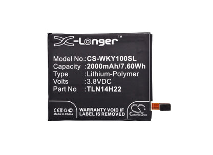 3.8V, 2000mAh, Li-Polymer Battery fits Wiko, Highway Pure, Highway Signs, 7.6Wh
