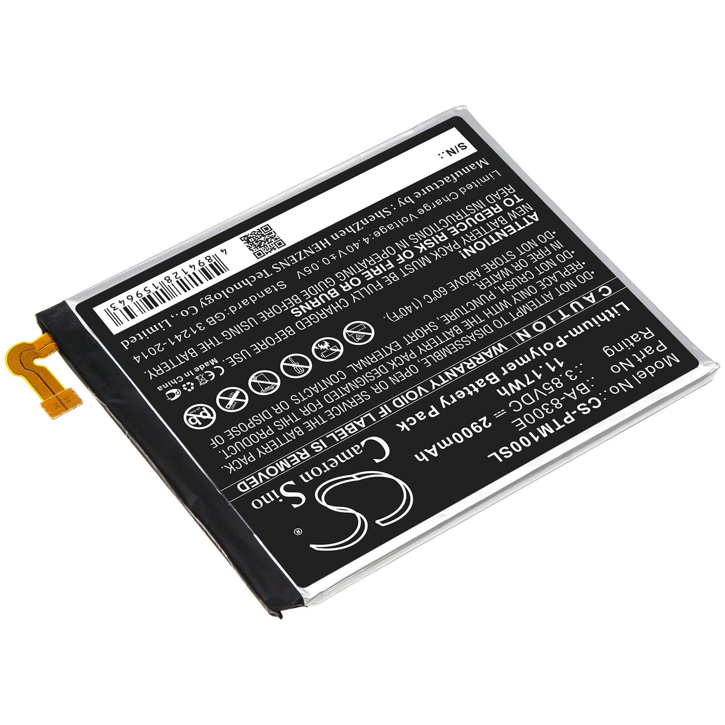 3.85V, 2900mAh, Li-Polymer Battery fits Pantech, Im-100, Im-100k, 11.165Wh
