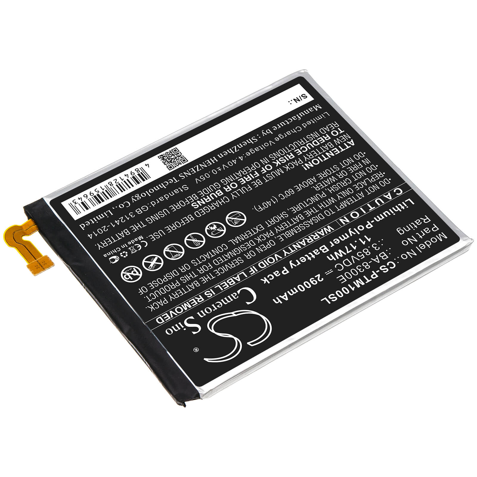 3.85V, 2900mAh, Li-Polymer Battery fits Pantech, Im-100, Im-100k, 11.165Wh