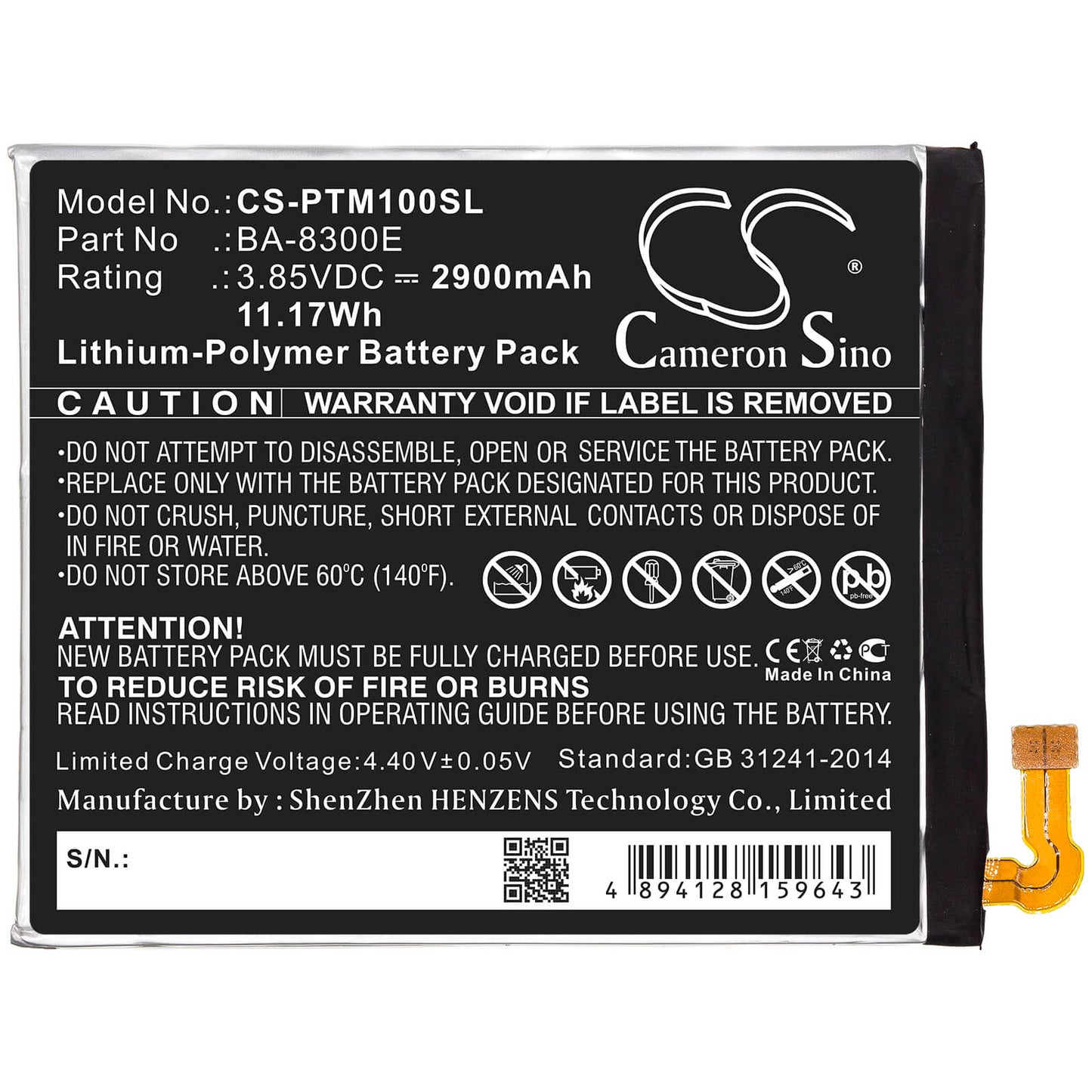 3.85V, 2900mAh, Li-Polymer Battery fits Pantech, Im-100, Im-100k, 11.165Wh