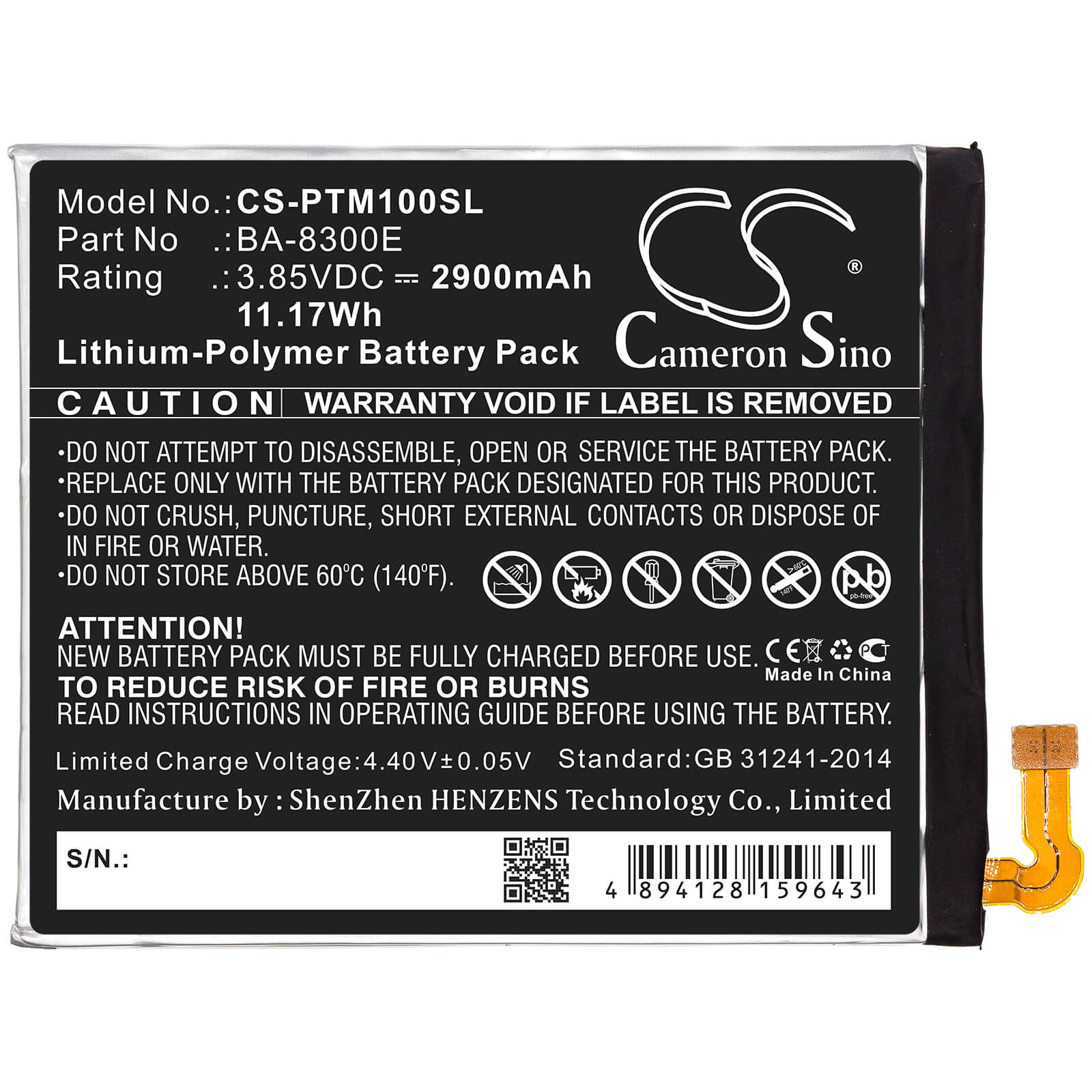 3.85V, 2900mAh, Li-Polymer Battery fits Pantech, Im-100, Im-100k, 11.165Wh