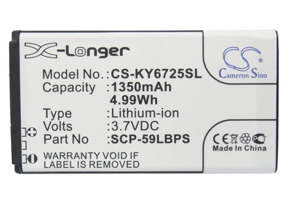 3.7V, 1350mAh, Li-ion Battery fits Kyocera, C6725, C6730, 4.995Wh