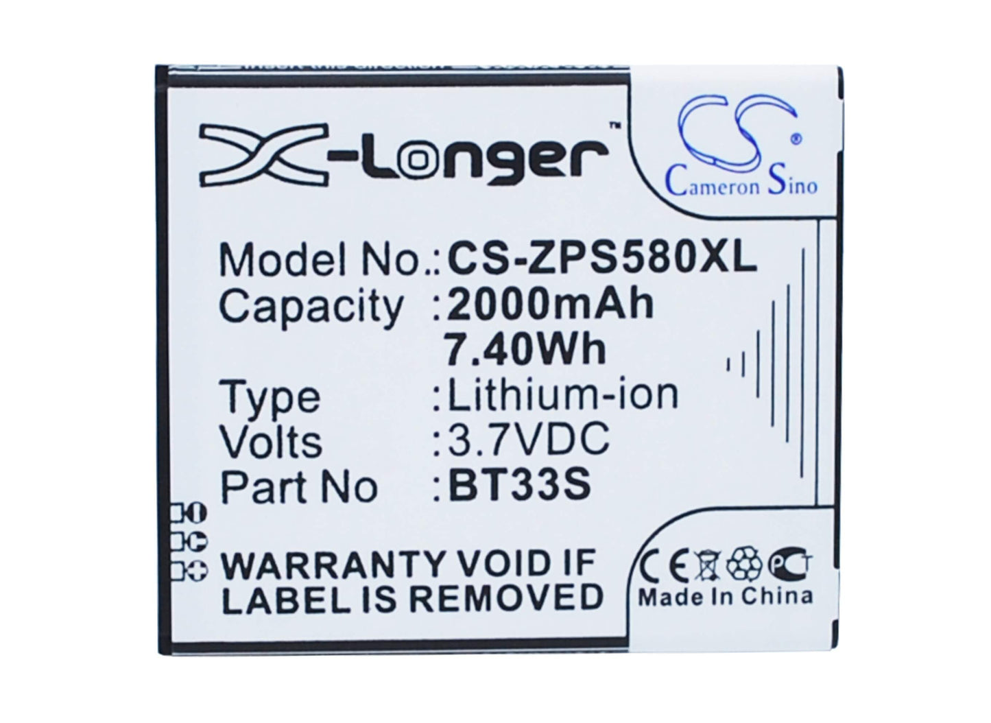 3.7V, 2000mAh, Li-ion Battery fits Zopo, 6580, Zp580, 7.4Wh