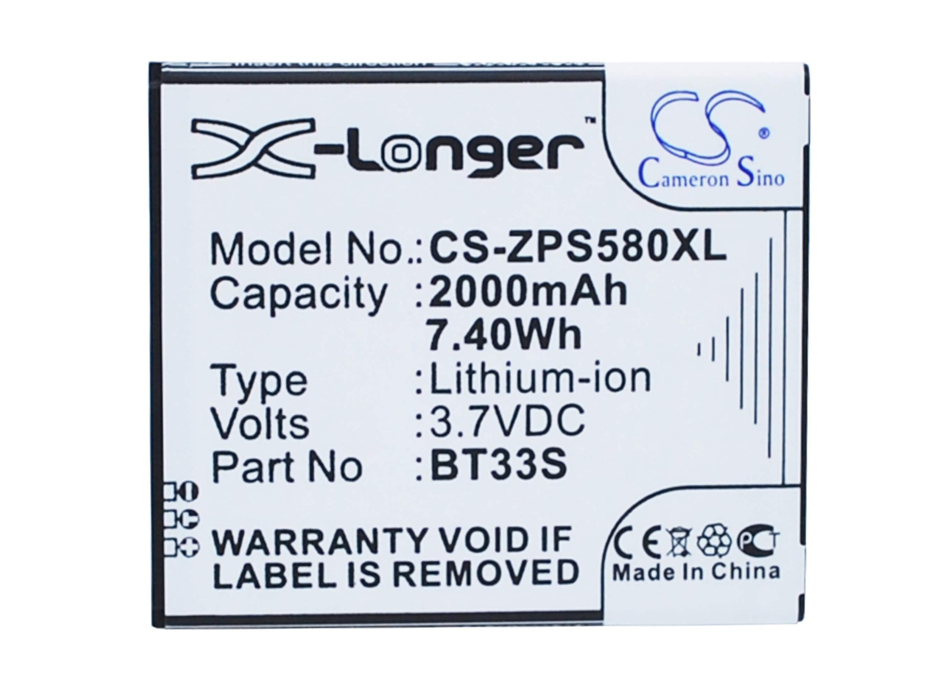 3.7V, 2000mAh, Li-ion Battery fits Zopo, 6580, Zp580, 7.4Wh
