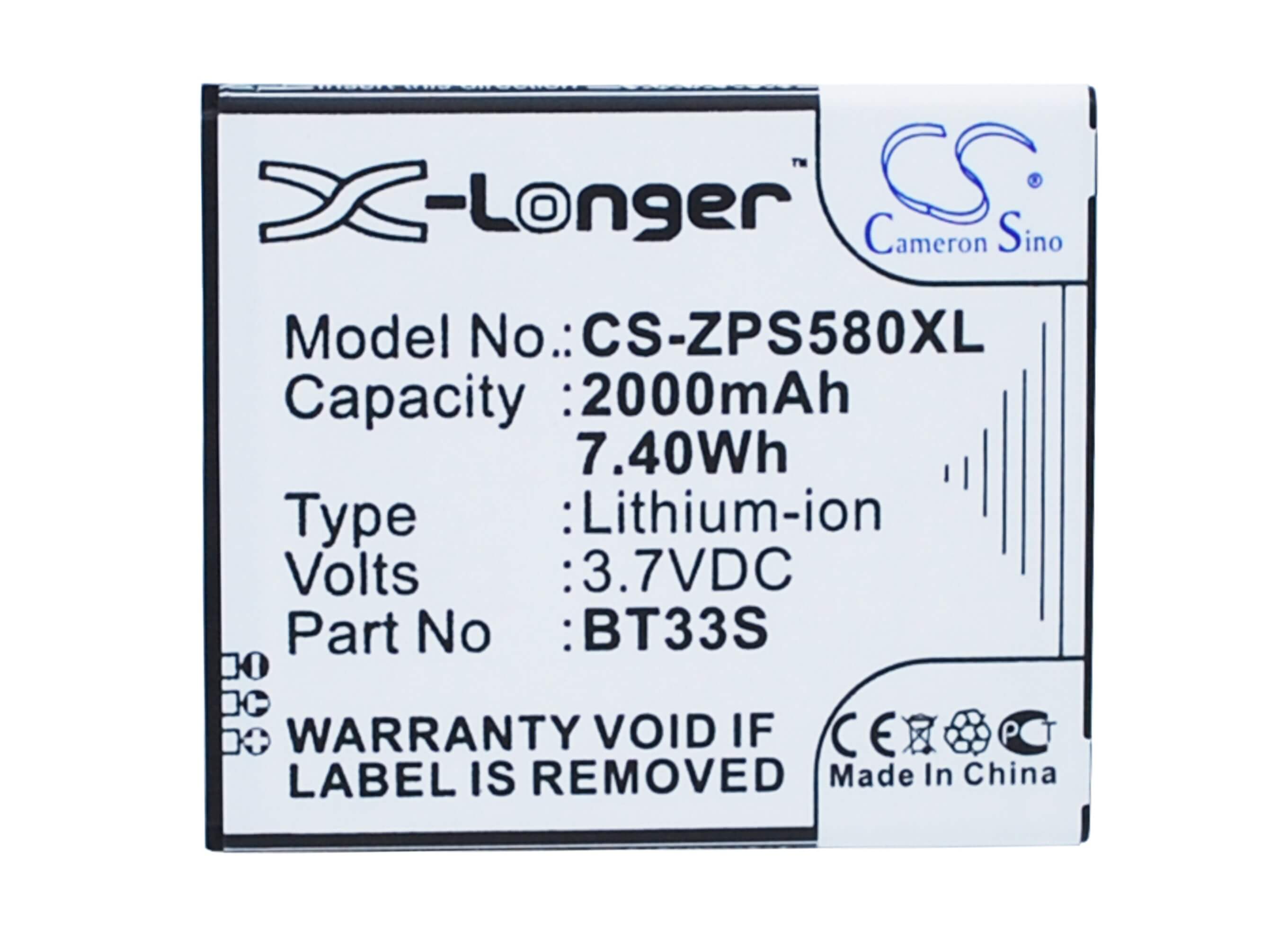 3.7V, 2000mAh, Li-ion Battery fits Zopo, 6580, Zp580, 7.4Wh
