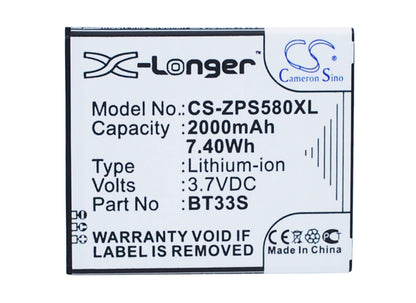 3.7V, 2000mAh, Li-ion Battery fits Zopo, 6580, Zp580, 7.4Wh