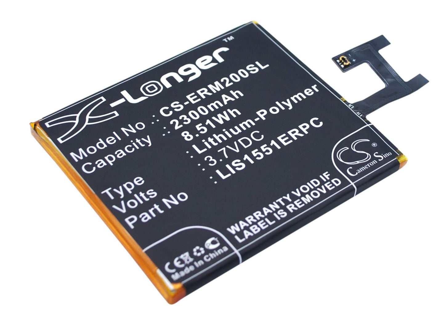 3.7V, 2300mAh, Li-Polymer Battery fits Sony Ericsson, D2202, D2203, 8.51Wh