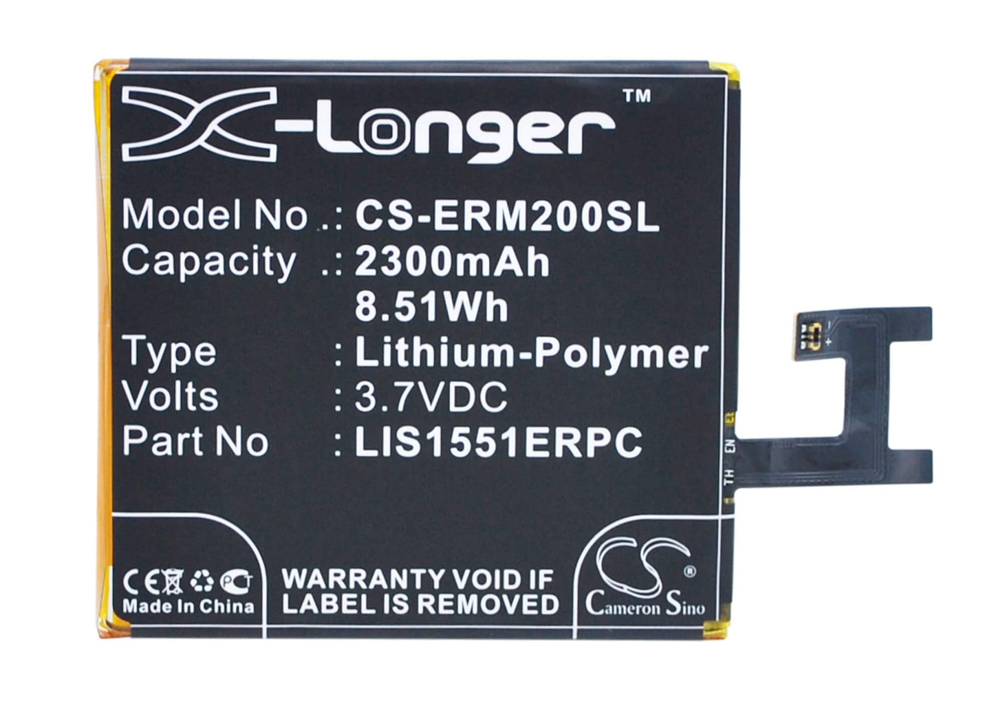 3.7V, 2300mAh, Li-Polymer Battery fits Sony Ericsson, D2202, D2203, 8.51Wh