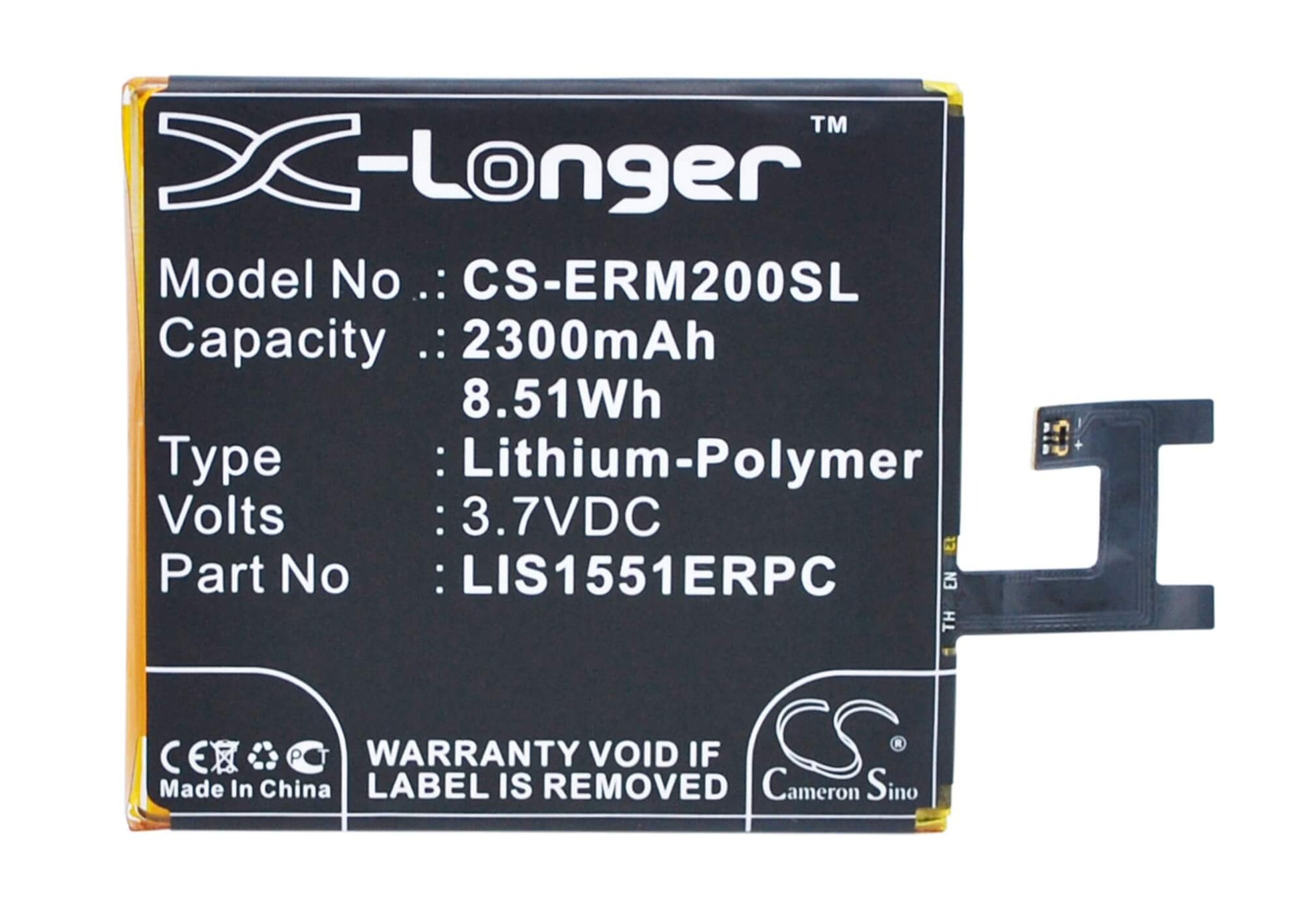3.7V, 2300mAh, Li-Polymer Battery fits Sony Ericsson, D2202, D2203, 8.51Wh