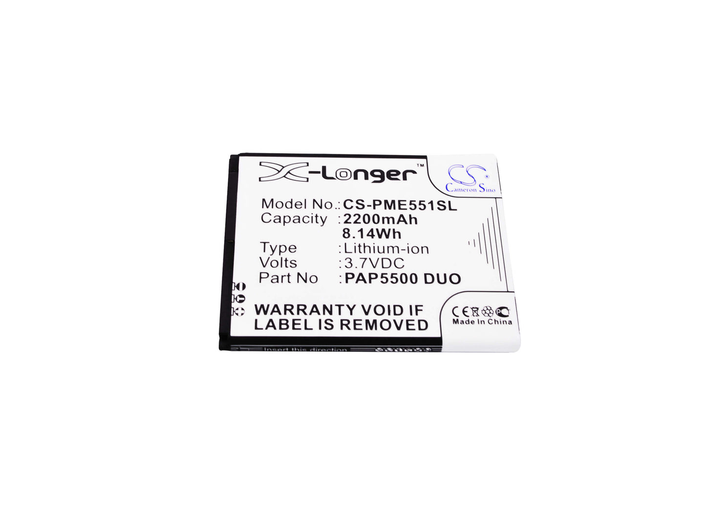 3.7V, 2200mAh, Li-ion Battery fits Prestigio, Multiphone 5500 Duo, 8.14Wh
