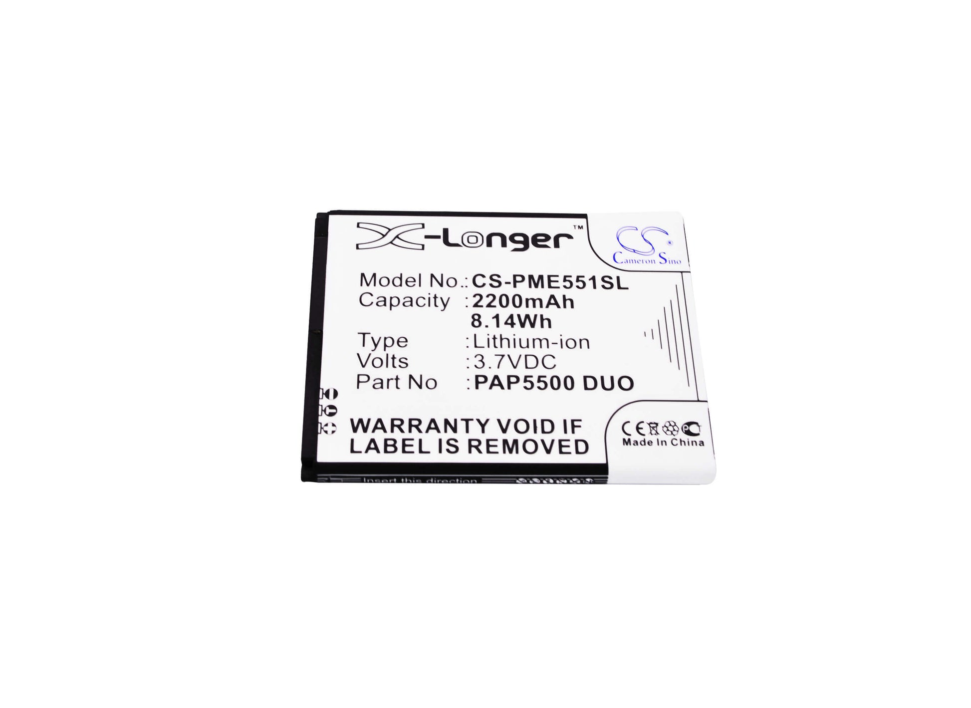 3.7V, 2200mAh, Li-ion Battery fits Prestigio, Multiphone 5500 Duo, 8.14Wh