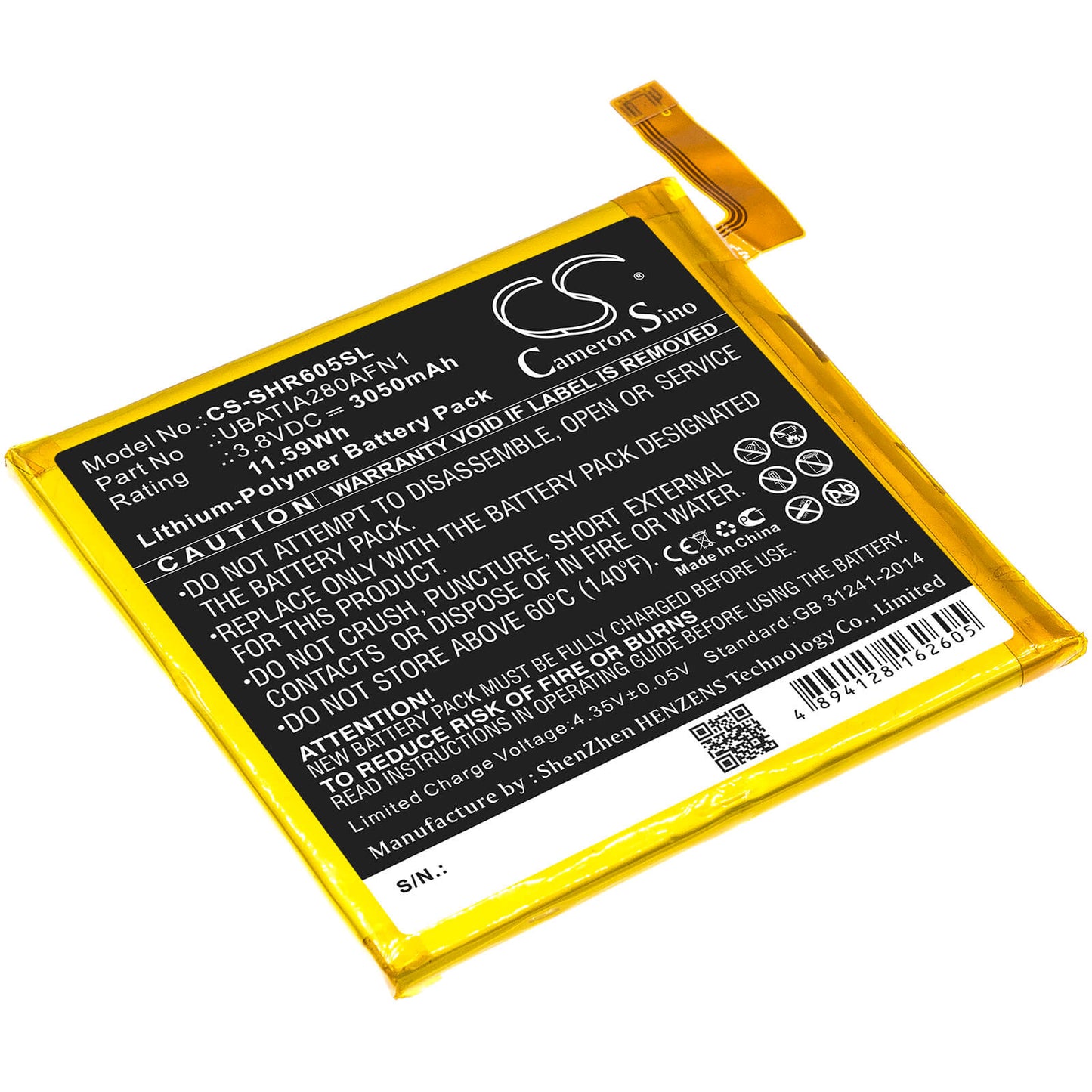 3.8V, 3050mAh, Li-Polymer Battery fits Sharp, 605sh, Aquos R, 11.59Wh