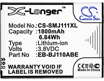 3.8V, 1800mAh, Li-ion Battery fits Samsung, Galaxy J1 Ace, Galaxy J1 Ace 3g Duos, 6.84Wh