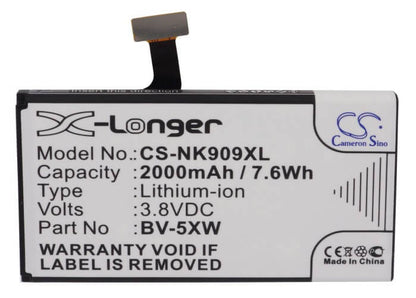 3.8V, 2000mAh, Li-ion Battery fits Microsoft, Lumia 1020, Lumia 909, 7.6Wh