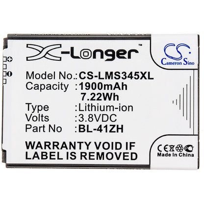 3.8V, 1900mAh, Li-ion Battery fits Lg, C40 Power, D213, 7.22Wh