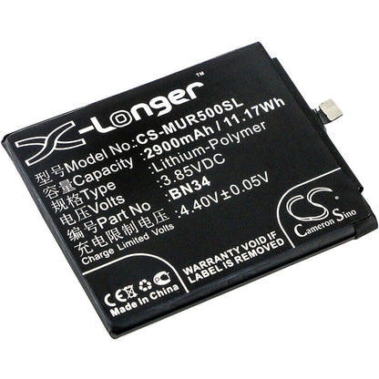 3.85V, 2900mAh, Li-Polymer Battery fits Xiaomi, M5a, Redmi 5a, 11.165Wh