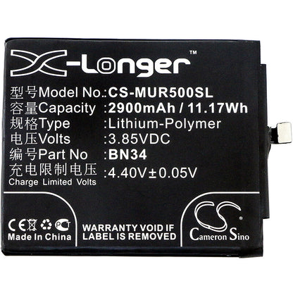 3.85V, 2900mAh, Li-Polymer Battery fits Xiaomi, M5a, Redmi 5a, 11.165Wh