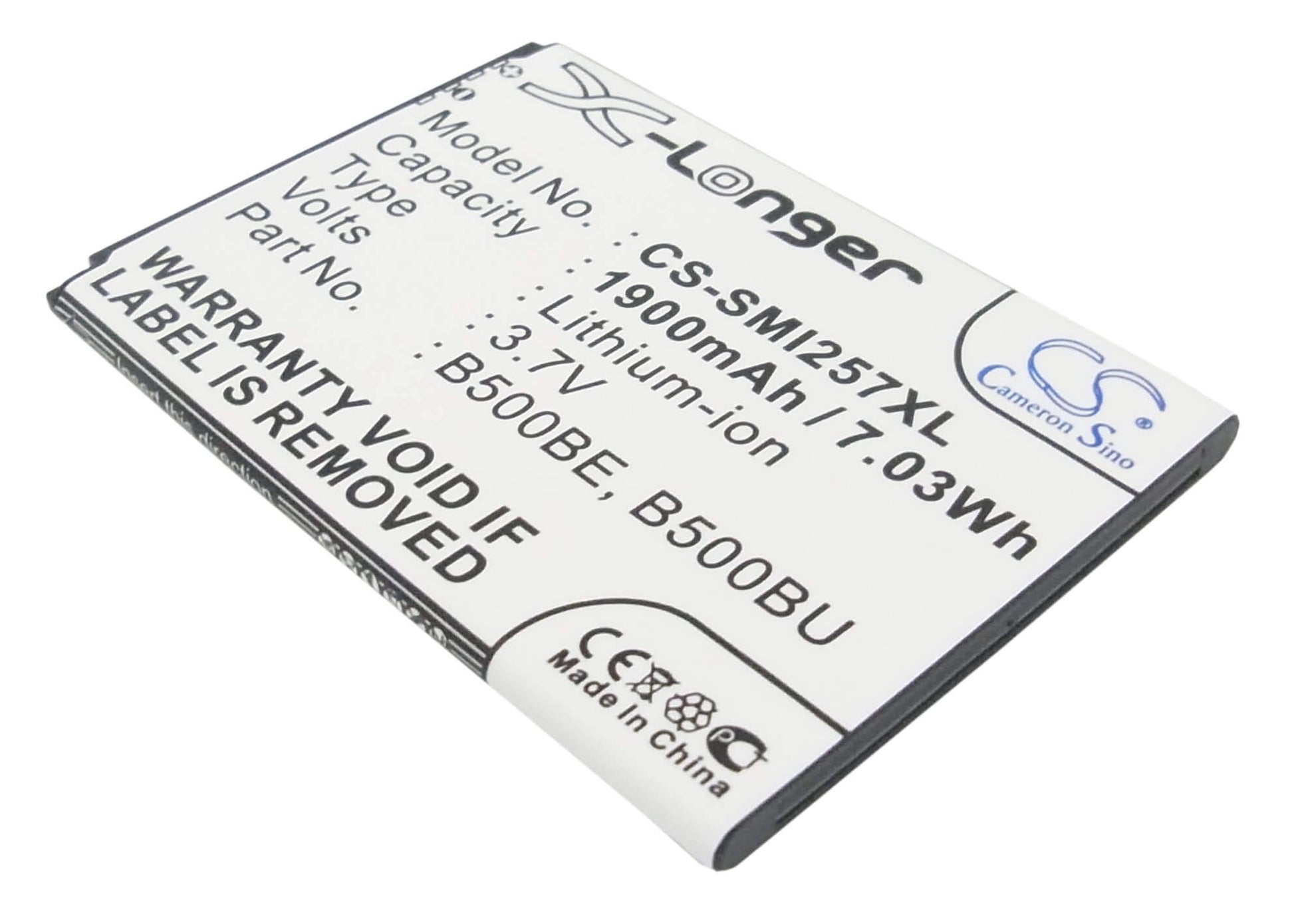 CS-SMI257XL, Mobile, Smartphone 3.7V, 1900mAh, Li-ion Battery fits Samsung, Galaxy S4 Mini, Galaxy S4 Mini Duos, 7.03Wh