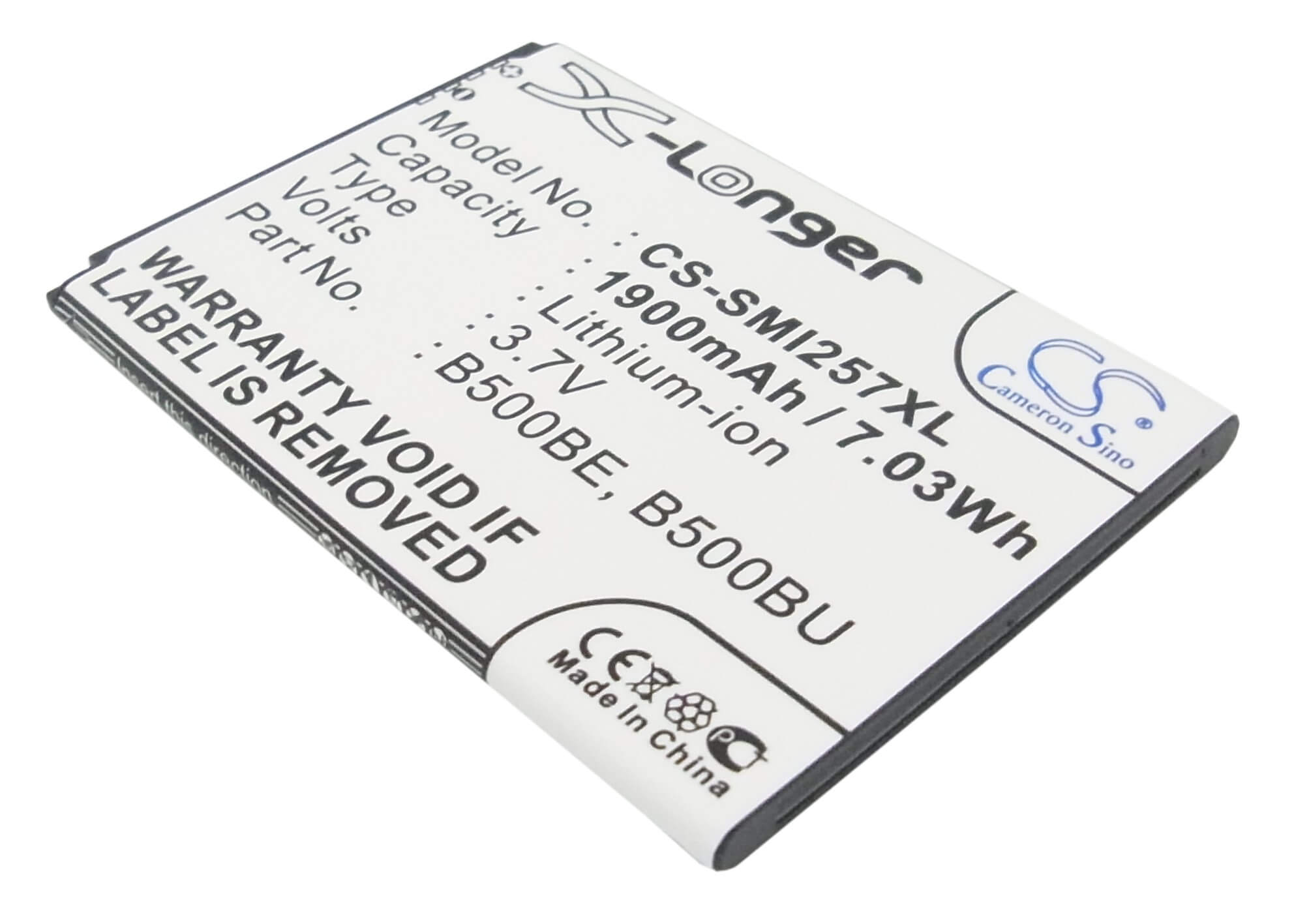 CS-SMI257XL, Mobile, Smartphone 3.7V, 1900mAh, Li-ion Battery fits Samsung, Galaxy S4 Mini, Galaxy S4 Mini Duos, 7.03Wh