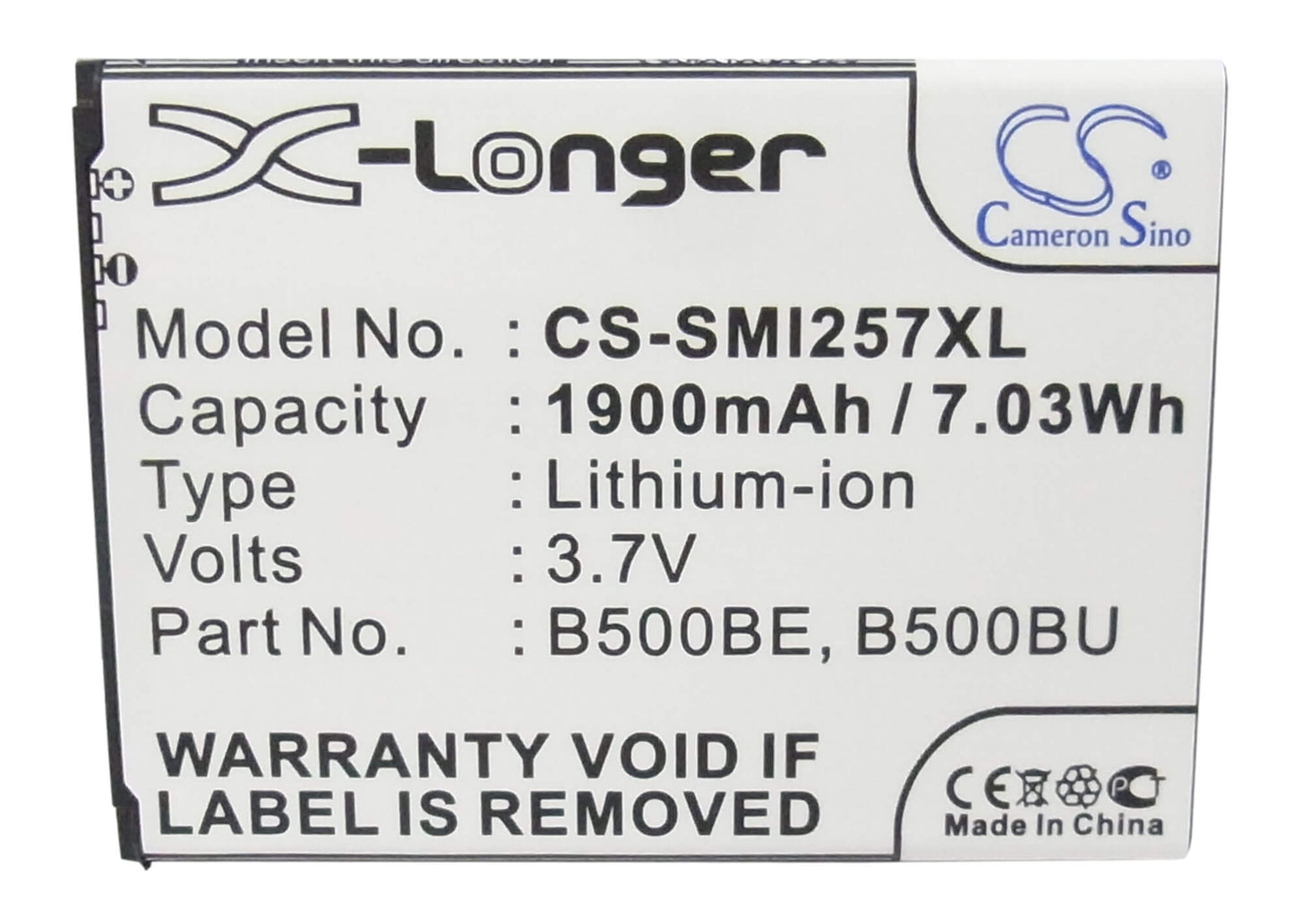 CS-SMI257XL, Mobile, Smartphone 3.7V, 1900mAh, Li-ion Battery fits Samsung, Galaxy S4 Mini, Galaxy S4 Mini Duos, 7.03Wh