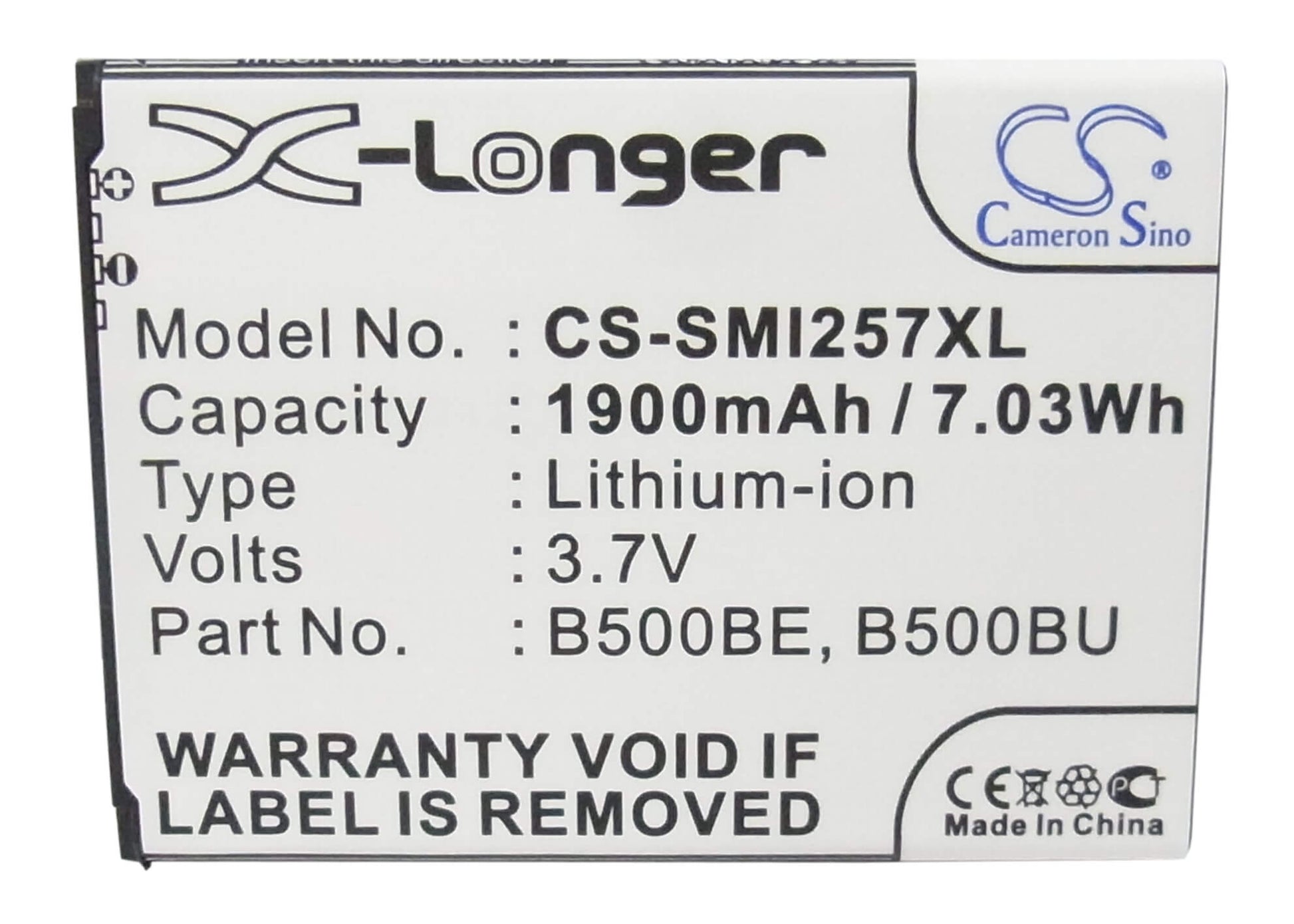 CS-SMI257XL, Mobile, Smartphone 3.7V, 1900mAh, Li-ion Battery fits Samsung, Galaxy S4 Mini, Galaxy S4 Mini Duos, 7.03Wh