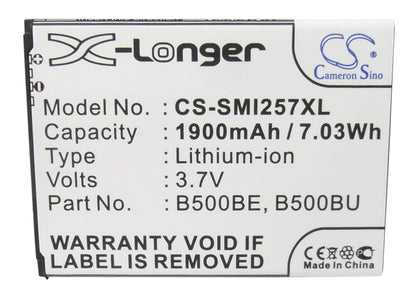 CS-SMI257XL, Mobile, Smartphone 3.7V, 1900mAh, Li-ion Battery fits Samsung, Galaxy S4 Mini, Galaxy S4 Mini Duos, 7.03Wh