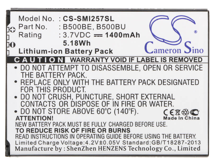 3.7V, 1400mAh, Li-ion Battery fits Samsung, Galaxy S4 Mini, Galaxy S4 Mini Duos, 5.18Wh
