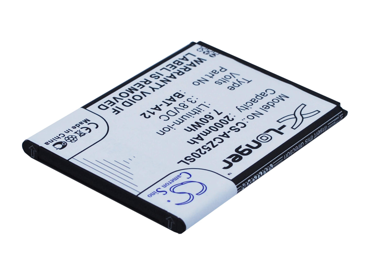 3.8V, 2000mAh, Li-ion Battery fits Acer, Liquid Z520, Liquid Z520 Dual Sim, 7.6Wh