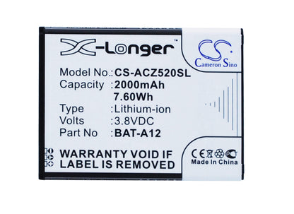 3.8V, 2000mAh, Li-ion Battery fits Acer, Liquid Z520, Liquid Z520 Dual Sim, 7.6Wh