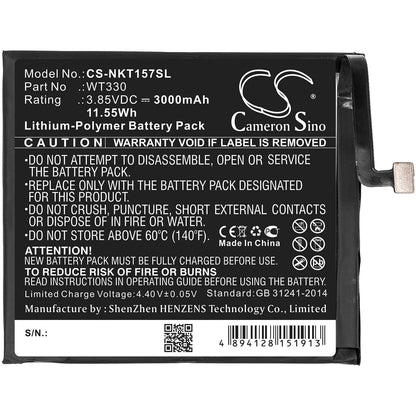 3.85V, 3000mAh, Li-Polymer Battery fits Nokia, 4.2, Ta-1150, 11.55Wh