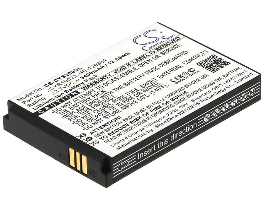 3.7V, 3400mAh, Li-ion Battery fits Cyrus, Cs20, 12.58Wh