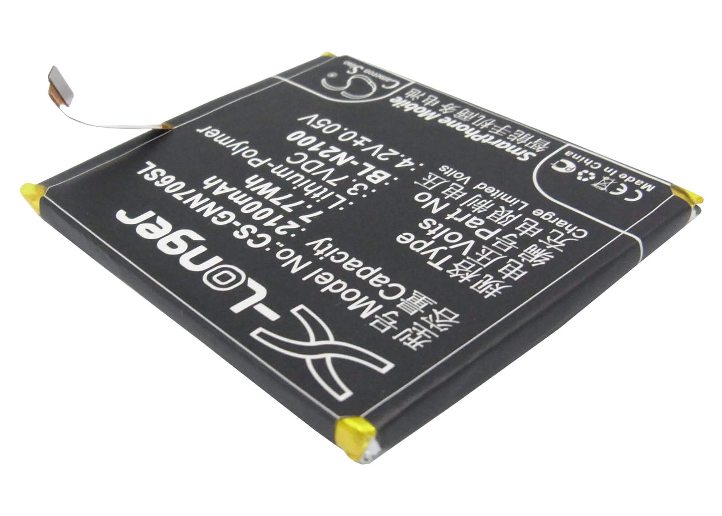 3.7V, 2100mAh, Li-Polymer Battery fits Gionee, Gn706, Gn706l, 7.77Wh