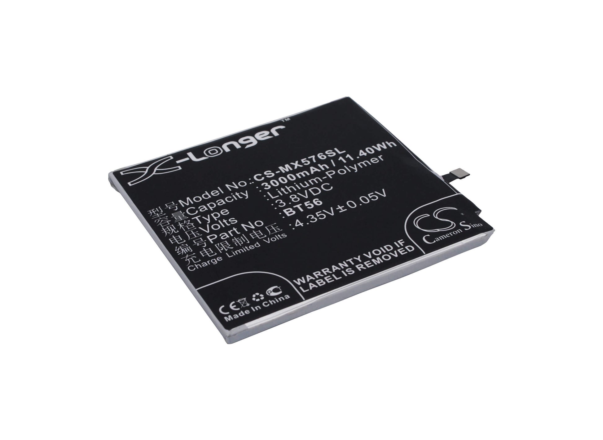 3.8V, 3000mAh, Li-Polymer Battery fits Meizu, M576, M576u, 11.4Wh