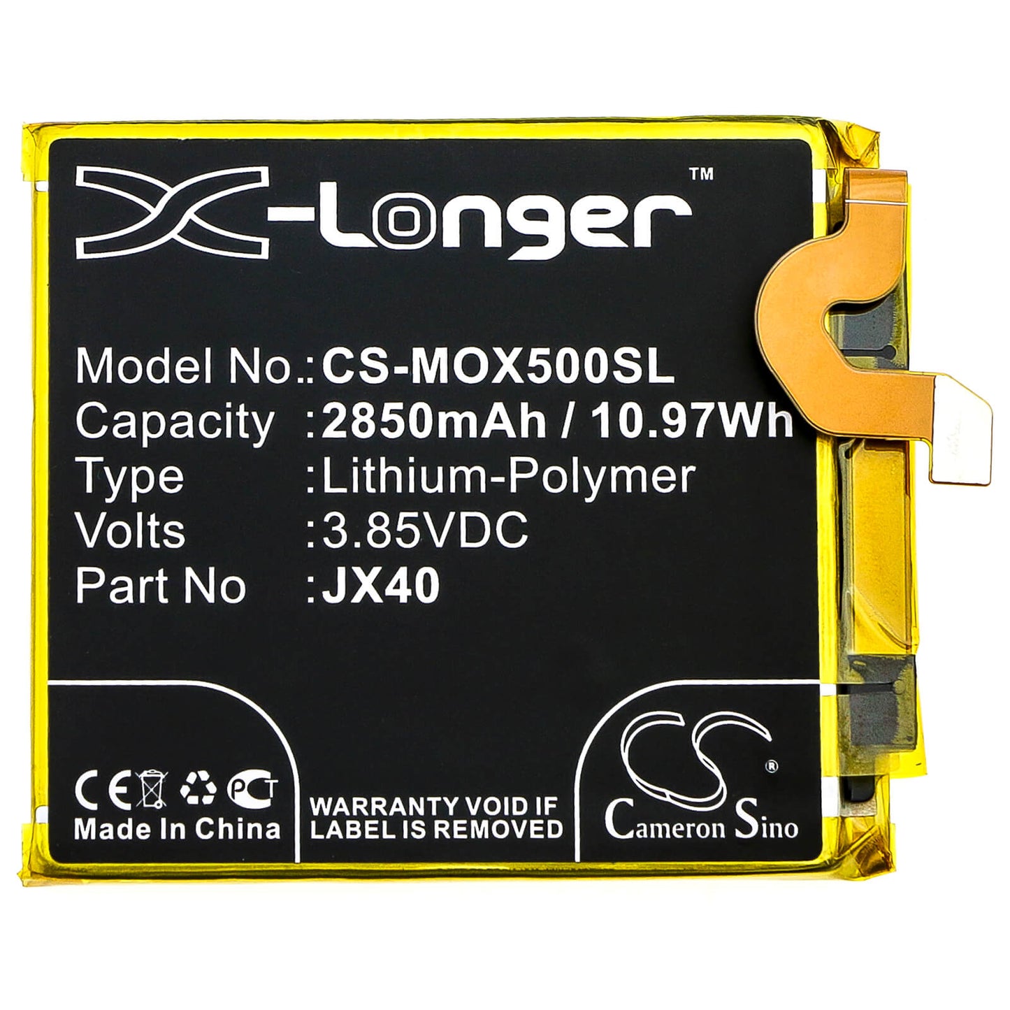 3.85V, 2850mAh, Li-Polymer Battery fits Motorola, Moto X5, 10.9725Wh