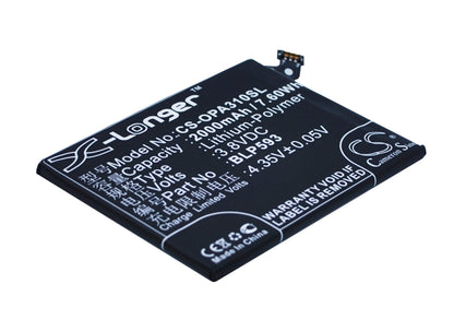 3.8V, 2000mAh, Li-Polymer Battery fits Oppo, A31, A31c, 7.6Wh