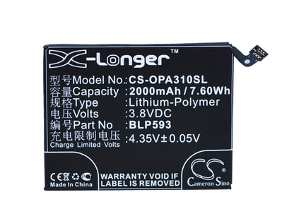 3.8V, 2000mAh, Li-Polymer Battery fits Oppo, A31, A31c, 7.6Wh