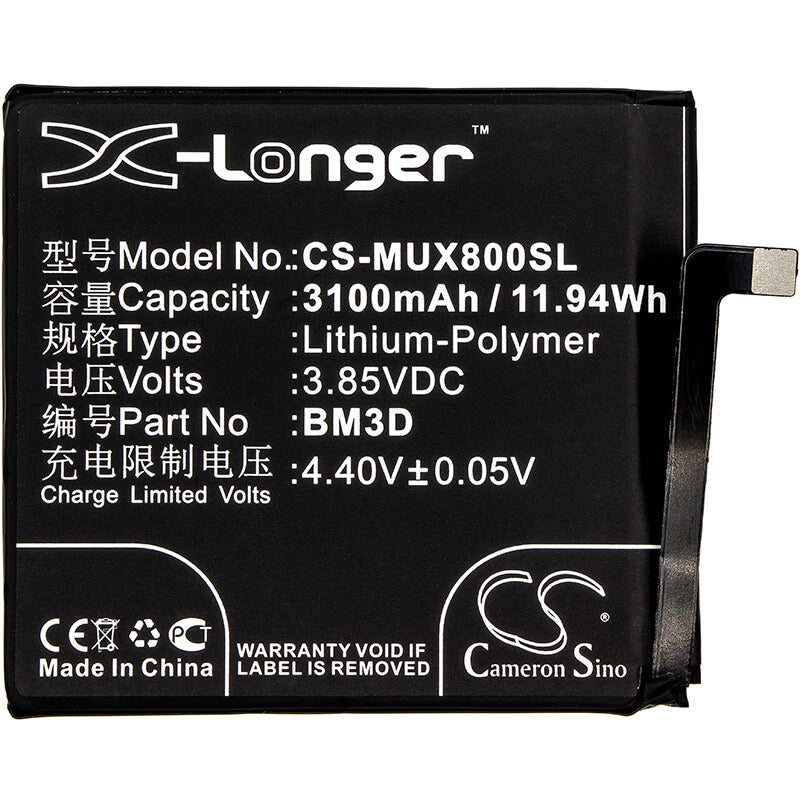 3.85V, 3100mAh, Li-Polymer Battery fits Xiaomi, M1805e2a, Mi 8 Se, 11.935Wh
