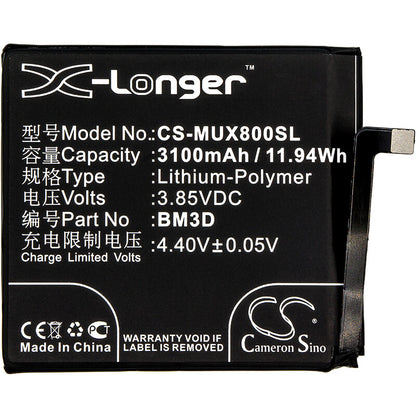 3.85V, 3100mAh, Li-Polymer Battery fits Xiaomi, M1805e2a, Mi 8 Se, 11.935Wh