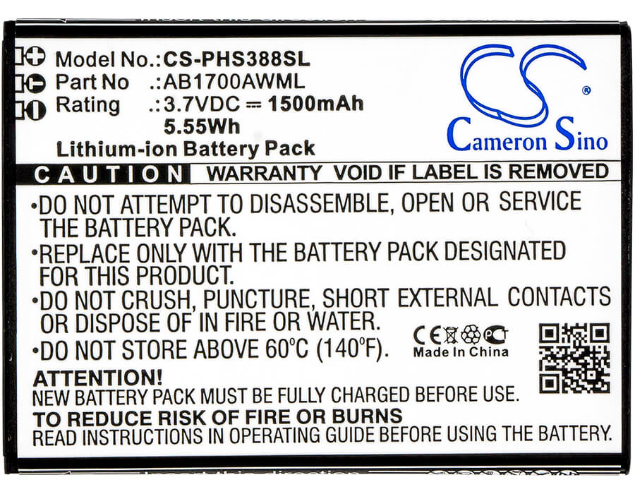 3.7V, 1500mAh, Li-ion Battery fits Philips, Cts388, S388, 5.55Wh