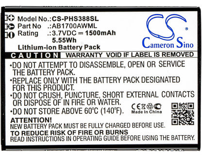 3.7V, 1500mAh, Li-ion Battery fits Philips, Cts388, S388, 5.55Wh