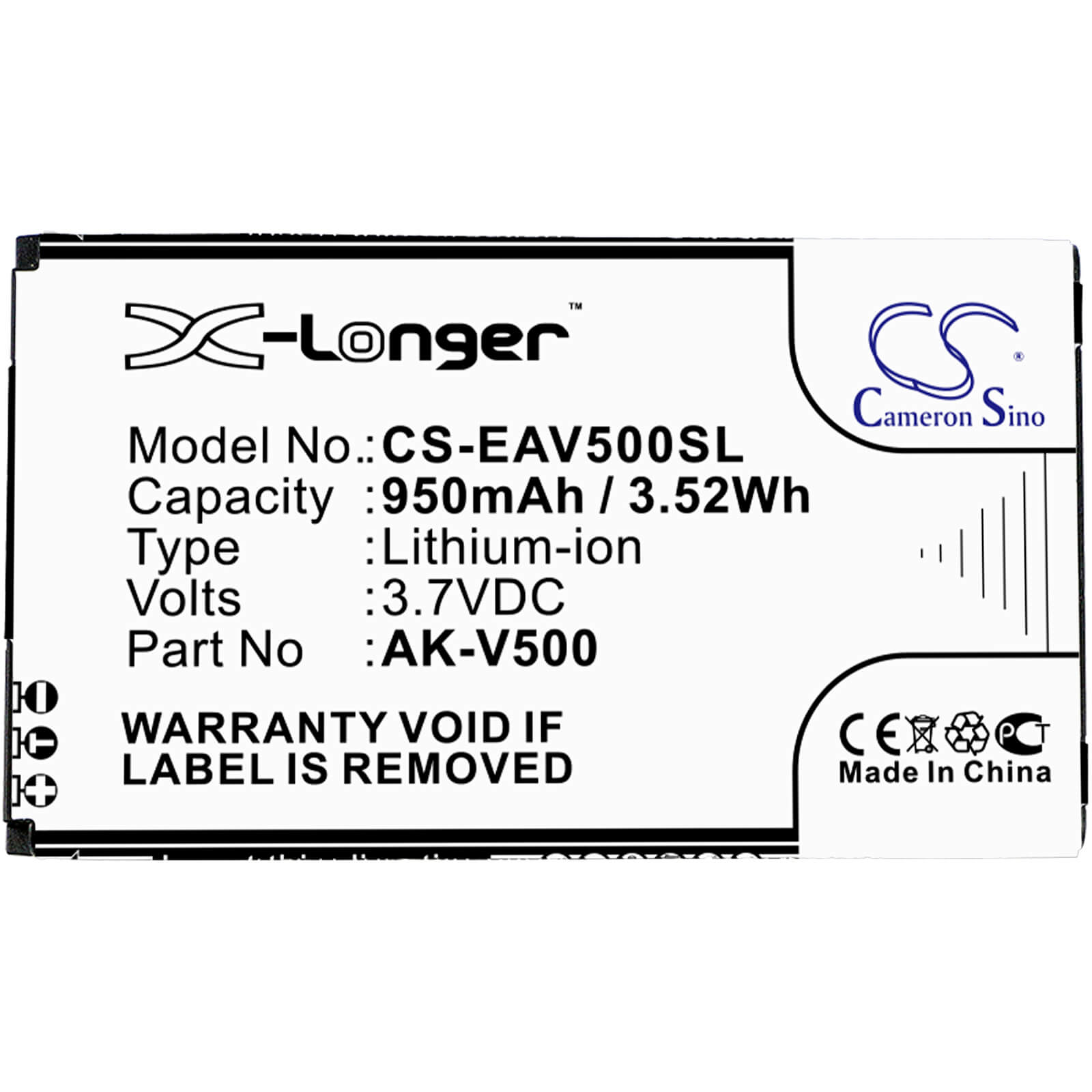 3.7V, 950mAh, Li-ion Battery fits Emporia, Prime, 3.515Wh
