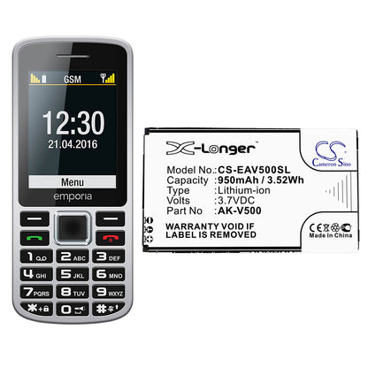 3.7V, 950mAh, Li-ion Battery fits Emporia, Prime, 3.515Wh