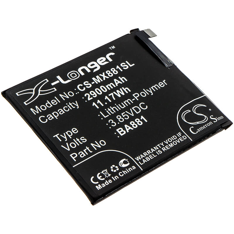 3.85V, 2900mAh, Li-Polymer Battery fits Meizu, 15, 15 Dual Sim, 11.165Wh