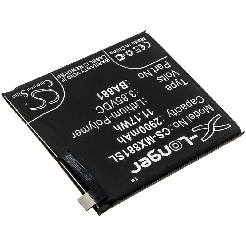 3.85V, 2900mAh, Li-Polymer Battery fits Meizu, 15, 15 Dual Sim, 11.165Wh