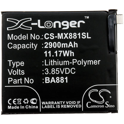 3.85V, 2900mAh, Li-Polymer Battery fits Meizu, 15, 15 Dual Sim, 11.165Wh