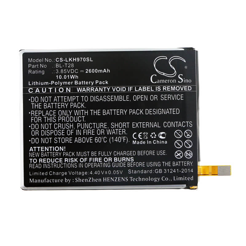3.85V, 2600mAh, Li-Polymer Battery fits Lg, Cv5a, H970, 10.01Wh