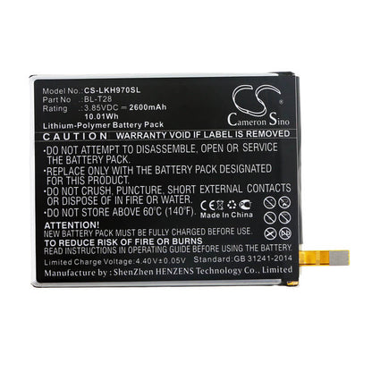 3.85V, 2600mAh, Li-Polymer Battery fits Lg, Cv5a, H970, 10.01Wh