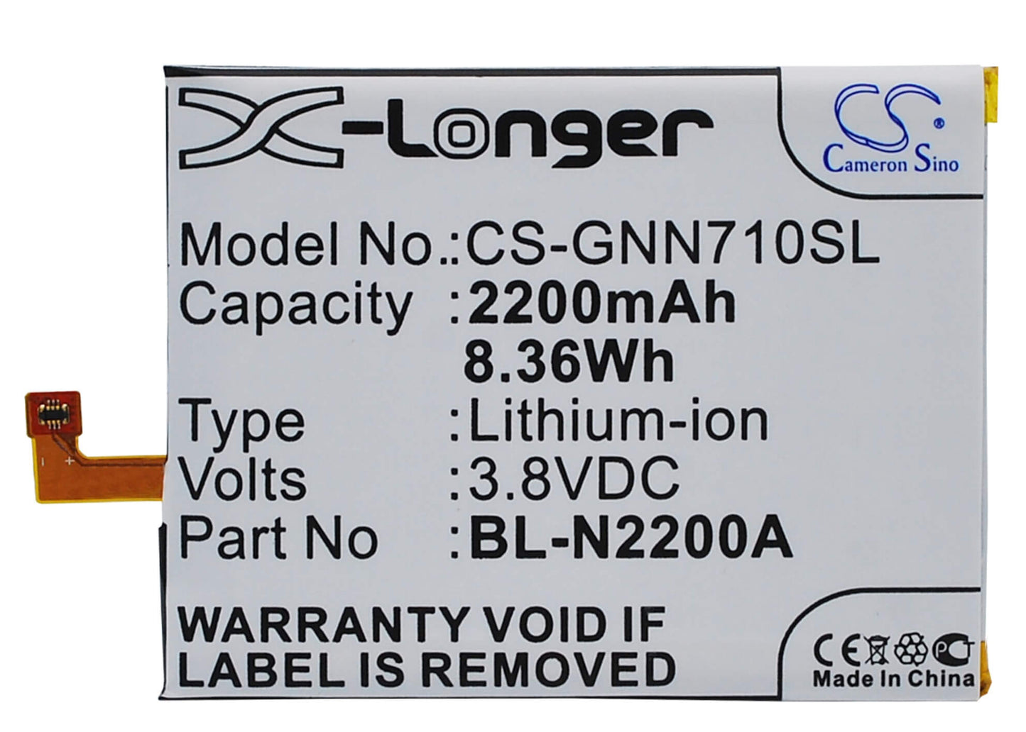 3.8V, 2200mAh, Li-Polymer Battery fits Gionee, E7 Mini, 8.36Wh