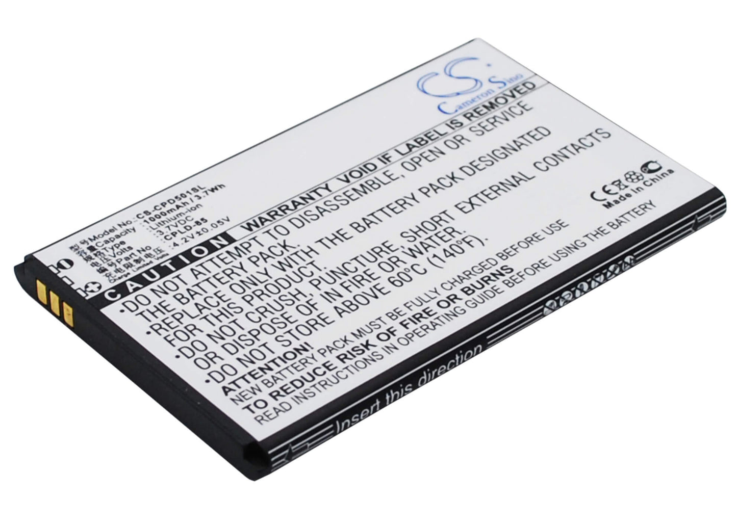 3.7V, 1000mAh, Li-ion Battery fits Coolpad, 5010, 3.7Wh